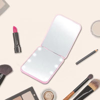 Mini miroir compact rechargeable par USB Miroir de maquillage pliable de voyage à grossissement 2X LED avec lumières
