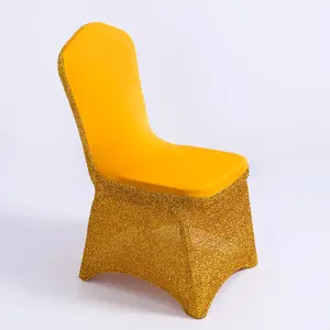 Wholesale Universal Hotel Banquet Birthday Party Bright Silk Stitched Gold Elastic Stretch Foldable Chair Cover