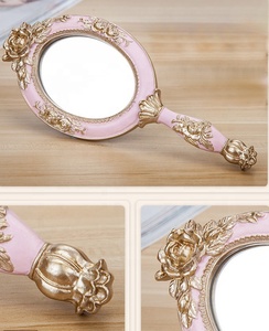 Vintage Shabby Chic Art Deco Wedding Rose <strong>Hand</strong> <strong>Held</strong> Resin <strong>Mirror</strong> Round Pink Blue White Gold Wall Mounting Home Decor - Product Image 4