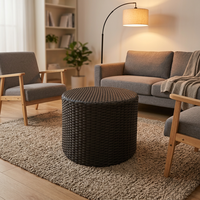 Mesa Auxiliar o de Centro Moderna de Aluminio con Mimbre Tejido, Modelo Darwin, para Interiores y Exteriores, Ideal para Garajes, Dormitorios y Baños