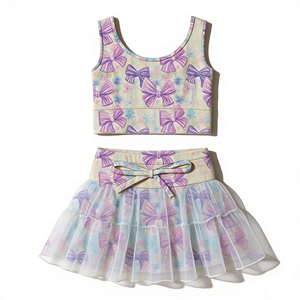 Ensemble 2 pièces personnalisé pour filles, haut court <span class=keywords><strong>sans</strong></span> manches et mini-<span class=keywords><strong>jupe</strong></span>, 82% nylon 18% élasthanne, ultra doux, respirant, pour l'été, les fêtes et les occasions décontractées - Product Image 5