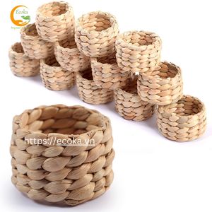 Anneaux de serviette personnalisés en paille tressée, écologiques, bohèmes, modernes et luxueux, faits à la main, décoration de table créative - Product Image 1