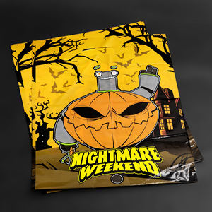 Sacs de courses en plastique personnalisés de haute qualité pour Halloween, sacs cadeaux de festival avec poignées découpées et votre propre logo - Product Image 5