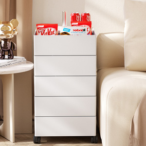 360 Degree Rotating Bedside Table <b>Plastic</b> <b>Drawer</b> <b>Storage</b> Cabinet With Wheels For Bedroom Nightstand White 5 Tier - Product Image 2