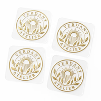 Autocollant de transfert UV DTF en feuille d'or, logo personnalisé, emblème, sceau sans bordure, étiquette d'emballage de luxe, OEM, faible MOQ, en gros
