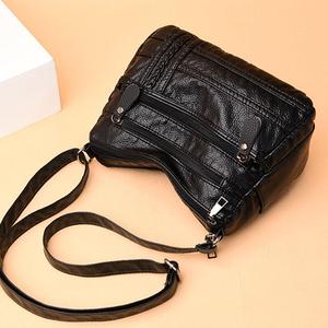 Borsa a tracolla estiva Vintage da donna in morbida pelle PU tracolla a tracolla con cinturino lungo motivo geometrico in vera pelle due neri - Product Image 3