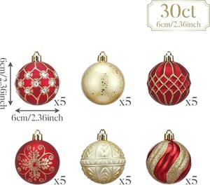 Set di Decorazioni Natalizie Valery Madelyn, 30 Palline da 236 Pollici Rosse e <span class=keywords><strong>Oro</strong></span>, Infrangibili, a Forma di Sfera, Decorazioni di Lusso per <span class=keywords><strong>Albero</strong></span> di Natale - Product Image 3
