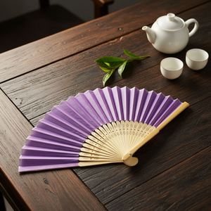 Éventail de mariage de 21 cm prêt à être expédié, éventail pliant vierge en bambou et tissu, idéal pour les cadeaux de mariage - Product Image 4