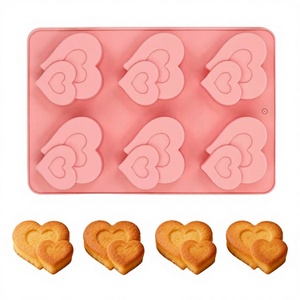 Molde de silicona de 6 cavidades con forma de doble corazón para pasteles, herramientas de repostería DIY, apto para horno, para pudín, postres y chocolate, transfronterizo - Product Image 1