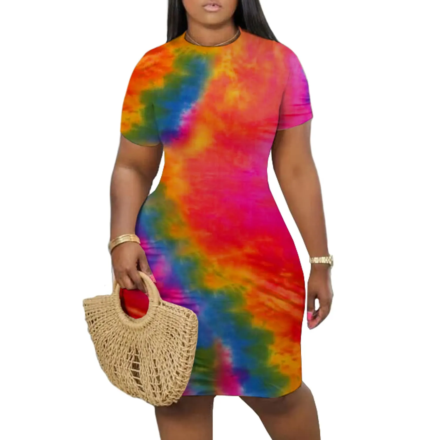 Women's Casual T Shirt Dress Fashion Tie Dye Print Party Club Mini Strapless Tight Short Dress Sexy Dress Manufacturer Wholesale