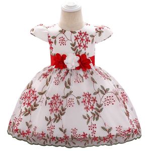 Robes de princesse pour bébé fille d'été, vêtements pour enfants, fête d'anniversaire, mariage, robes brodées boutique, fleurs rouges - Product Image 1