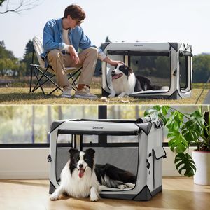Leisure Collapsible Metal Plastic <strong>Dog</strong> Crate Button Portable Travel <strong>Kennel</strong> for <strong>Large</strong> Breed <strong>Dogs</strong> 4-Door Mesh Windows - Product Image 5