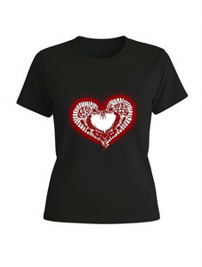 T-Shirt da Donna per San Valentino, Manica Corta, Collo Tondo, Stampa Cuore e Animali, Stile Casual Invernale, 100% Cotone Jersey - Product Image 1
