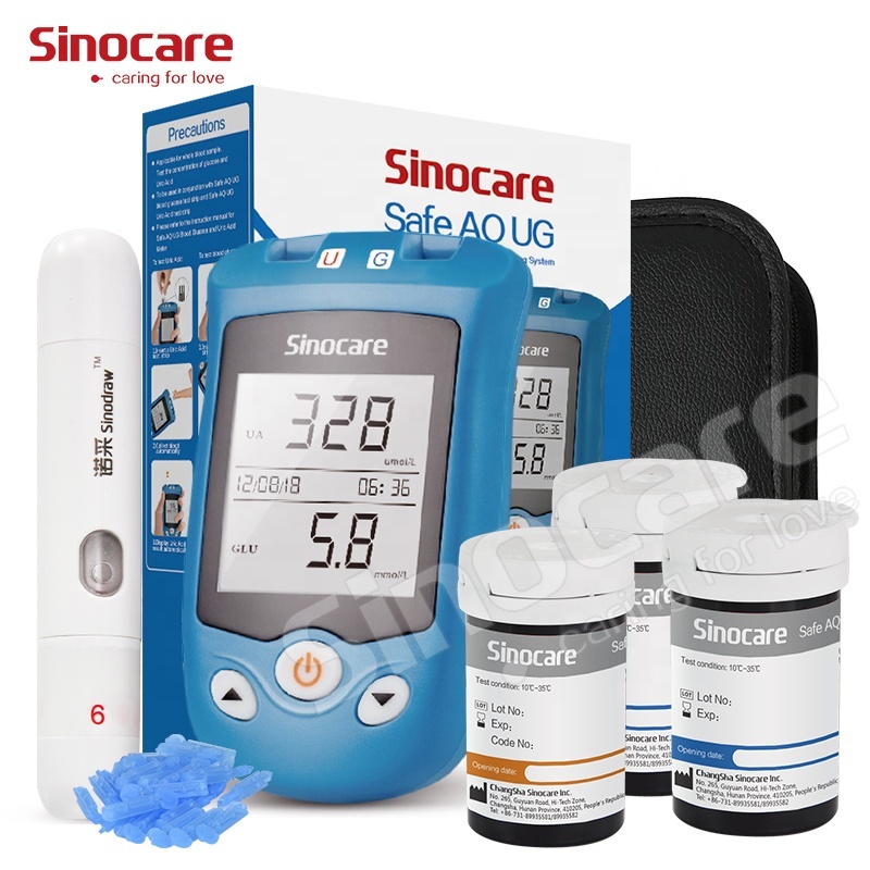 Глюкометр Sinocare Safe AQ UG для домашнего и больничного использования, прибор для измерения уровня глюкозы в крови и мочевой кислоты, тест 2 в 1, с полосками