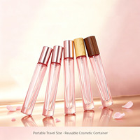 Flacon pulvérisateur de parfum en verre rose long carré/cylindrique de 10 ml, atomiseur rechargeable à brume fine avec pompe or rose