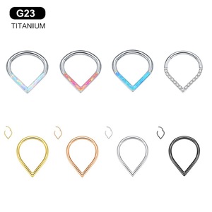 Anillo de Septum en Forma de Lágrima de Titanio G23 con Ópalo y Circonita Cúbica, Aro Clicker para Perforaciones de Nariz y Oreja |   Joyas Corporales Articuladas Sin Costuras - Product Image 1