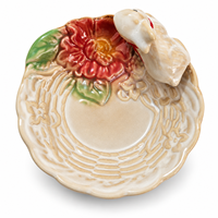 Keramik-Hasen-Schmuckschale, Ringhalter mit Pfingstrosen-Blumenmotiv, Vintage-Glasur, Schlüsselschale, Ostergeschenk, Großhandel