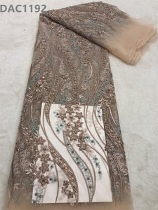 Tela de encaje de tul lila con cuentas y lentejuelas bonitas telas de encaje de malla para vestido de novia - Product Image 2