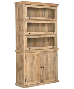 Premium Brown Solid Wood Display Cabinet with Glass Folding Doors and Spacious Folding Compartments <b>Rustic</b> Luxury Storage - Product Image 1