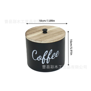 กล่องเก็บกาแฟไม้พร้อมฝาปิด เส้นผ่านศูนย์กลาง 18 ซม. ลายตัวอักษรสีดำ ออแกไนเซอร์ตั้งโต๊ะสำหรับใส่กาแฟและชา - Product Image 1