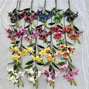 Usine de fleurs artificielles Meiyu Craft, lys artificiel à 3 fleurs et 3 bourgeons, fleur en soie, décoration de mariage, décoration de la maison, accessoire de photographie - Product Image 2
