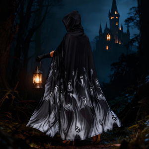 Capa de Calavera de Halloween para Mujer, Disfraz de la Parca, Traje de Juego de Rol, Primavera 2025, Capa Larga Negra con Capucha - Product Image 2