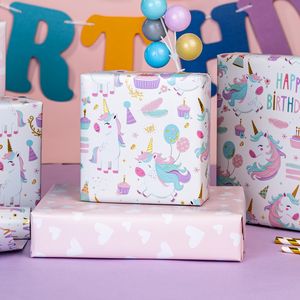 Custom Unicorn Birthday Wrapping Paper Roll <b>Pink</b> Gold Foil Print Happy Birthday Gift <b>Wrap</b> for Kids Girls Party Favors - Product Image 5