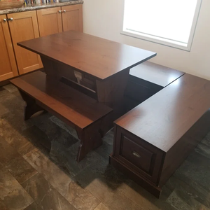 Ensemble de salle à manger en bois massif gain de place avec rangement, table et bancs 3 en 1, ensemble de <span class=keywords><strong>coin</strong></span> <span class=keywords><strong>petit</strong></span>-déjeuner élégant sans dossier pour la <span class=keywords><strong>cuisine</strong></span> et la salle à manger - Product Image 1