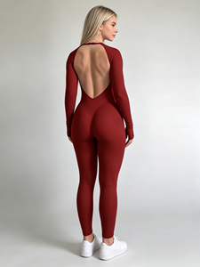 YIAN <span class=keywords><strong>Mono</strong></span> de una pieza sin espalda de manga larga para mujer, de cintura alta, elástico, levanta glúteos, para yoga, entrenamiento, gimnasio y deportes - Product Image 5