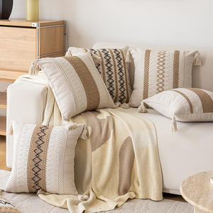 Funda de Almohada Geométrica Moderna, Cuadrada, Bordada, con Borlas Decorativas, Funda de Cojín para el Hogar, Poliéster y Algodón, Patrón Abstracto - Product Image 4