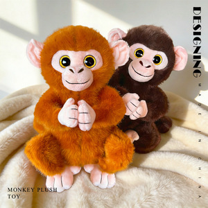 Peluche singe personnalisable avec logo, simulation de singe brun aux grands yeux, attaches auto-agrippantes, poupée en peluche, attache de rideau, coussin doux, cadeau - Product Image 1