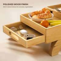 Nouveau plateau de service multifonctionnel en bois pour cuisine et salle de bain, grande capacité, porte-gobelets pour canapé, pique-nique, boissons, collations, télécommande