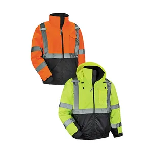 Jessubord jaket keselamatan reflektif pria, jaket Hoodie reflektif Hi Vis, pakaian kerja tahan air musim dingin untuk pria