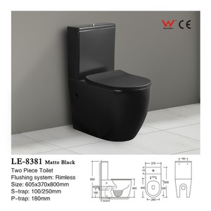 Inodoro de Dos Piezas C012 Negro Mate 605x370x800mm, Inodoro Moderno de Cerámica con Botón de Descarga Superior - Product Image 3