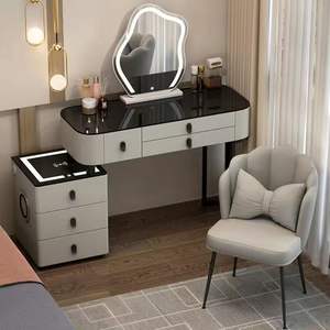 Tocador de maquillaje pequeño con espejo, juego de mesa de tocador blanco, rosa y gris con cajón de almacenamiento para dormitorio - Product Image 4