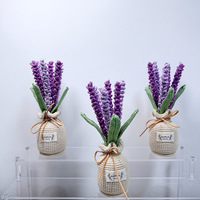 Bunga Rajut Grosir Dekorasi Meja Bunga Buatan Dekorasi Rumah Hadiah Tanaman Lavender Rajutan Tangan dalam Pot