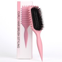 Brosse à cheveux multifonction pour définir les boucles, avec logo personnalisé, pour volume et définition des bords, en plastique, pour cheveux mouillés