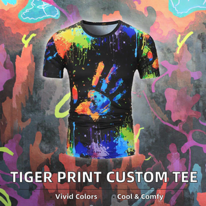 T-shirt personnalisé à manches courtes en polyester/coton lavé respirant coupe classique 220g, nouveau motif tigre sublimé élégant - Product Image 2