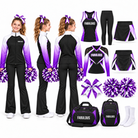 Veste de cheerleading violette ombrée personnalisée à fermeture éclair intégrale, col montant, imprimé inaltérable, pantalon évasé, ensemble d'échauffement pour entraînement d'équipe