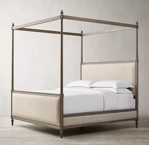 Lit double en bois massif sculpté de style américain rétro, surélevé, pour chambre à coucher, salon, appartement, villa, hôtel, personnalisation de meubles - Product Image 5