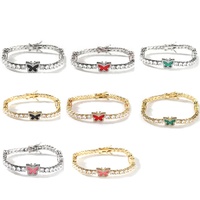 Bracelet chaîne tennis punk papillon coloré en laiton plaqué or 4 mm avec zircone cubique effet diamant