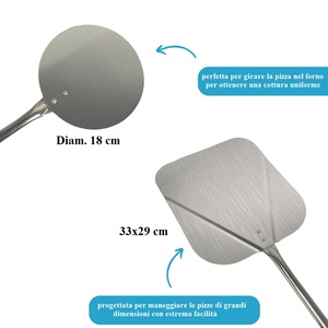 Ensemble de pelles à pizza en aluminium avec pelles rondes et rectangulaires, brosse à four et épandeur de braises pour la préparation de pizzas au four à bois - Product Image 4