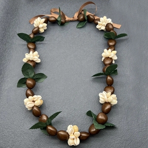 Hawaiian Black Kukui <strong>Nut</strong> Leis Flower <strong>Necklace</strong> Ribbon Bow Adjustable Acrylic Heart Shell Beads for Graduation Party Accessories - Product Image 2