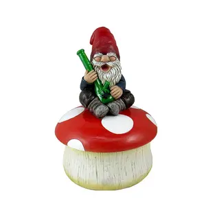 Resin Stoner Gnome on Mushroom Holding Bong Pot Leaf Jewelry Trinket Keepsake Box