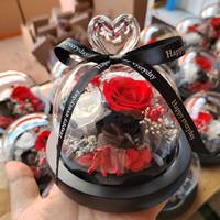 Rose éternelle artisanale de haute qualité, préservée sous cloche en verre en forme de cœur avec LED, livrée dans un coffret cadeau pour la Fête des Pères et Noël