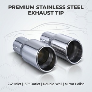 Terminale di Scarico in Acciaio Inossidabile, Ingresso 2.4" e Uscita <span class=keywords><strong>3</strong></span>.1", a Doppia Parete, Svasato, Taglio a Lancia, Finitura a Specchio, Universale, con Morsetto, per Silenziatore - Product Image 1