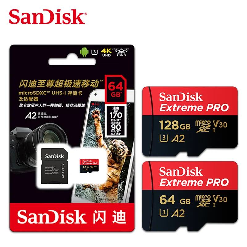 Wholesale SanDisk A2 Extreme PRO sd Card 1TB 512GB 256GB 128GB 64gb U3 Flash TF/SD Memory card for 4K HD