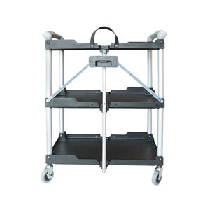 Carrito de Servicio Plegable de Plástico de 3 Niveles, Negro, Portátil, con Cuatro Ruedas, para Restaurante, Herramientas - Product Image 2