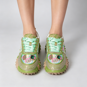 Luxury Rhinestone Chunky Sneakers <strong>Women</strong> Embroidered Lace Platform Casual Shoes Crystal <strong>Trainers</strong> - Product Image 3