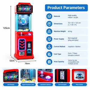 Machine à grue à monnayeur pour peluches, jeu de griffes d'arcade, distributeur de prix, avec bande lumineuse LED pour aire de jeux intérieure - Product Image 2